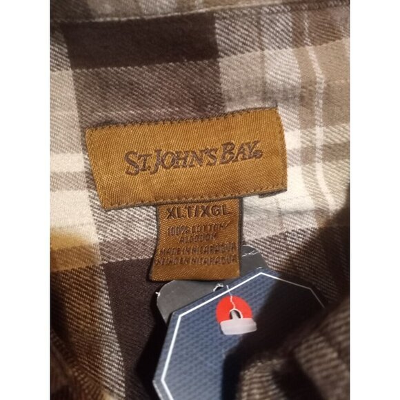 NEW St Johns Bay Flannel Shirt Men XLT Brown Plaid Button Front Long Sleeve NWT - Picture 8 of 10